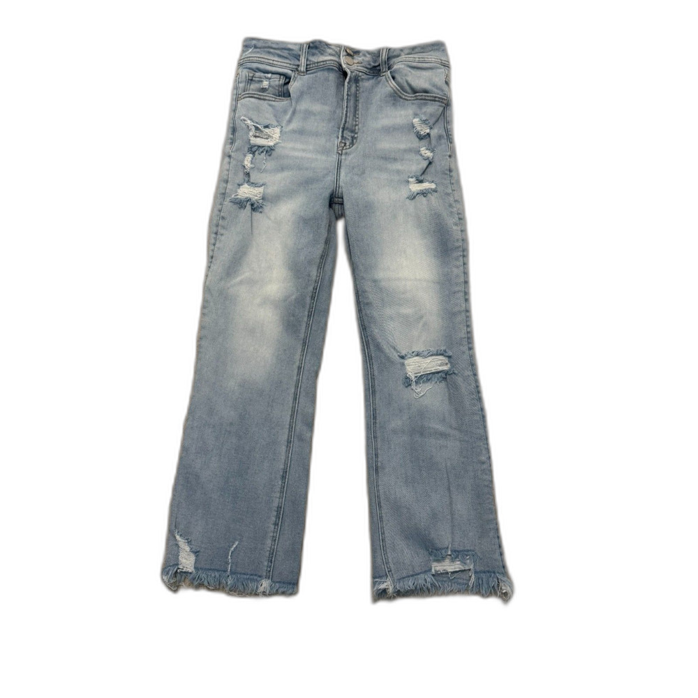 Risen Jeans Womens Distressed Denim Kick Boot Flare Stretch Light Wash sz 31